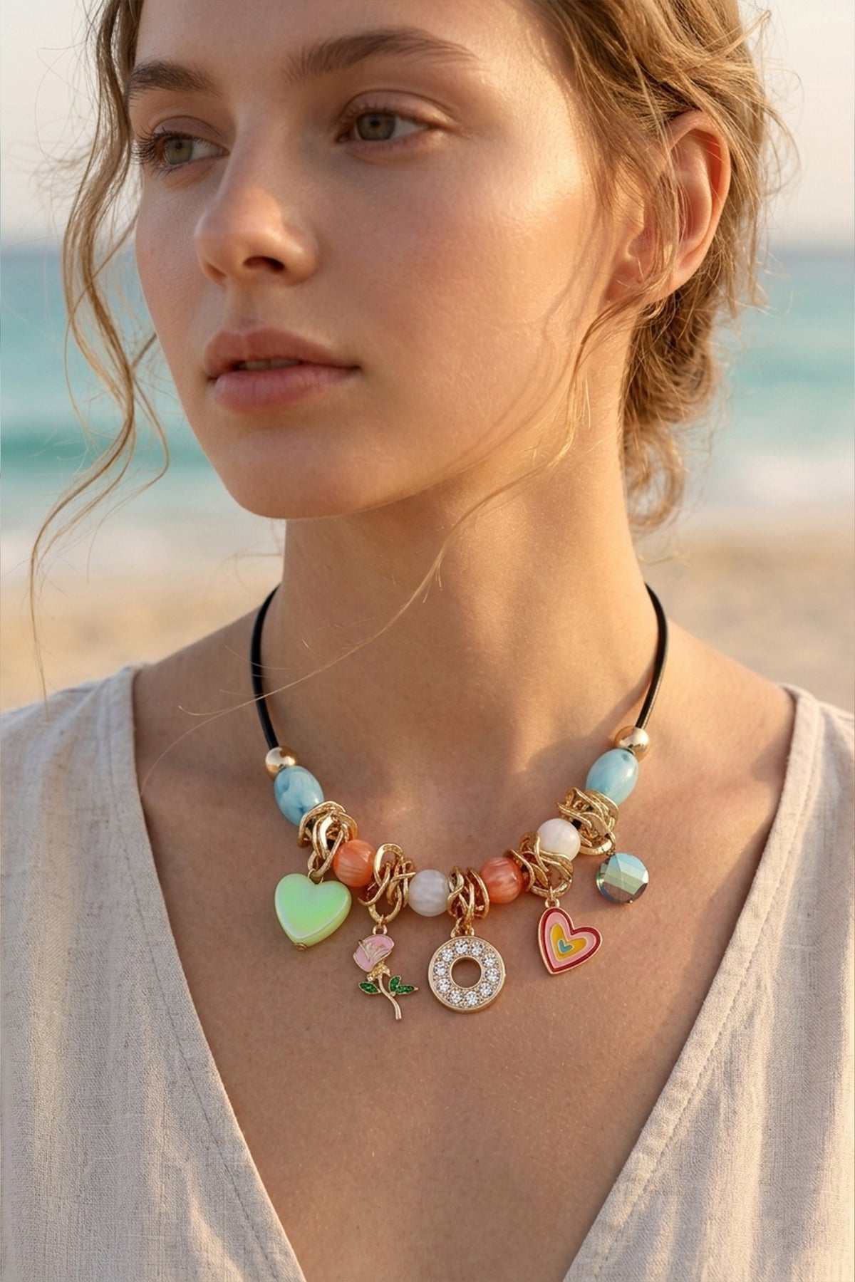 Charm Beaded Cord Necklace