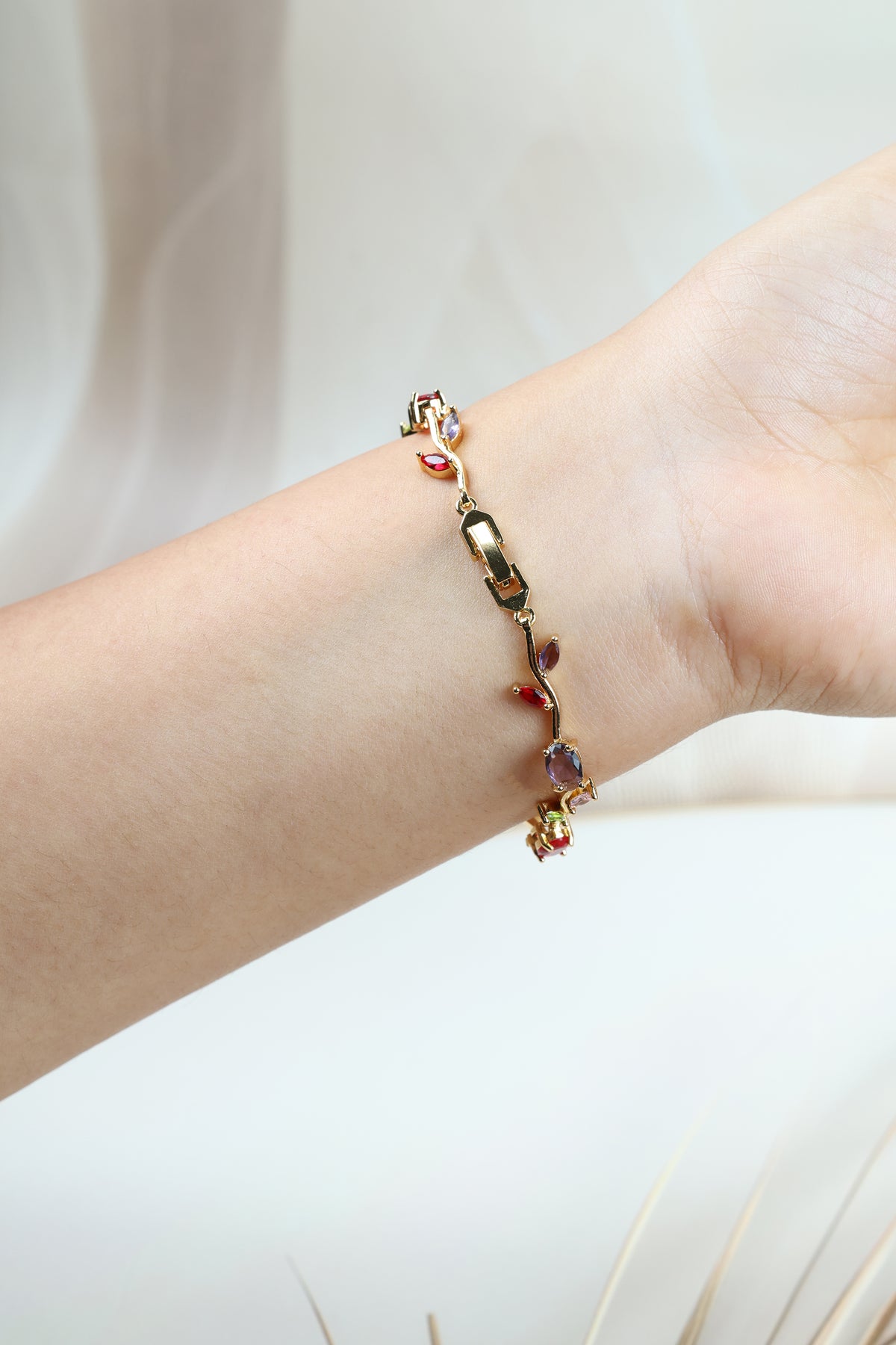 Multicolor Tulip Bracelet - Gold Plated Vine Design  Multicolor Tulip Bracelet for Women | Gold Plated CZ