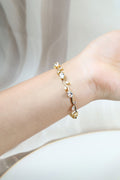 White Crystal Tulip Vine Bracelet for Brides & Weddings,Anti Tarnish Gold Plated Stainless Steel CZ Bangle for Wom