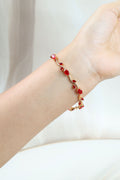 Ruby Red Stone Bracelet for Wedding & Party Wear,Anti Tarnish Gold Plated Steel CZ Tulip Vine Bangle