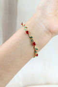 Red Tulip Bracelet - Gold Plated Vine Design Red Tulip Bracelet for Women  Gold Plated CZ
