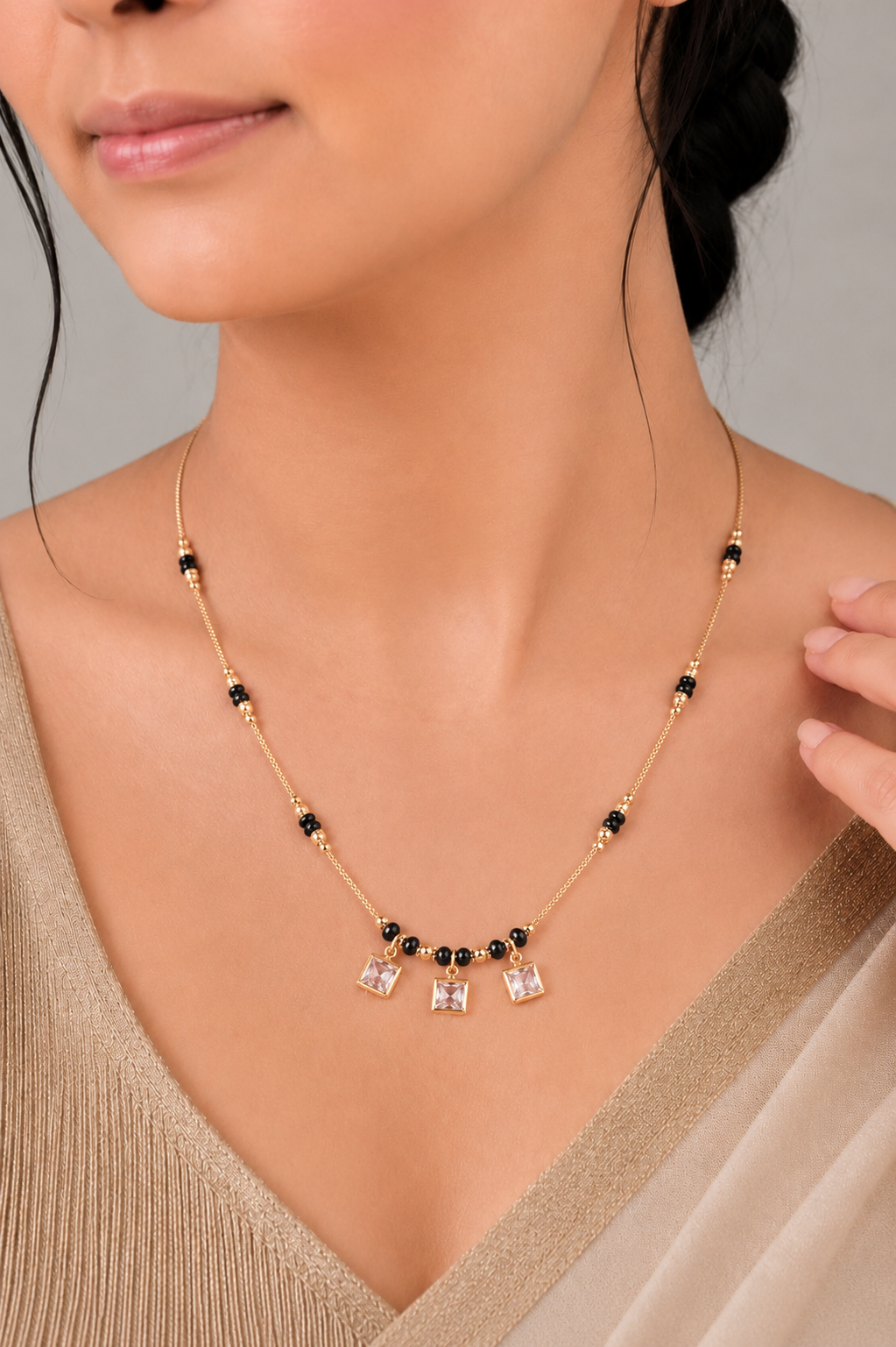 Dainty Polished Gold AD Mangalsutra