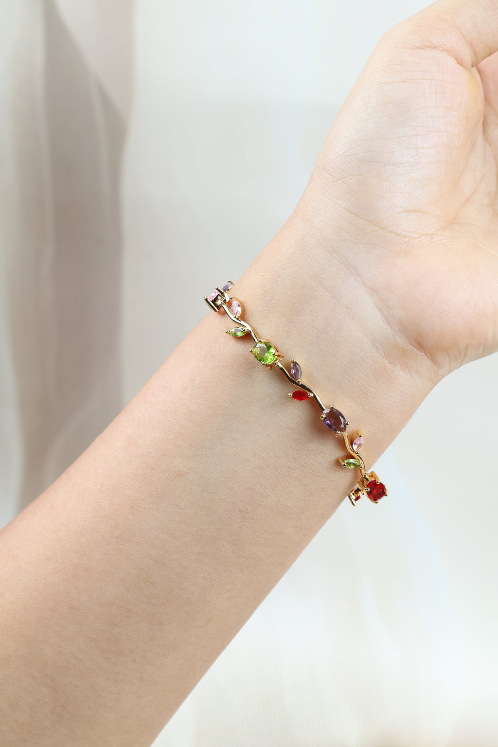 Multicolor Tulip Bracelet - Gold Plated Vine Design  Multicolor Tulip Bracelet for Women | Gold Plated CZ