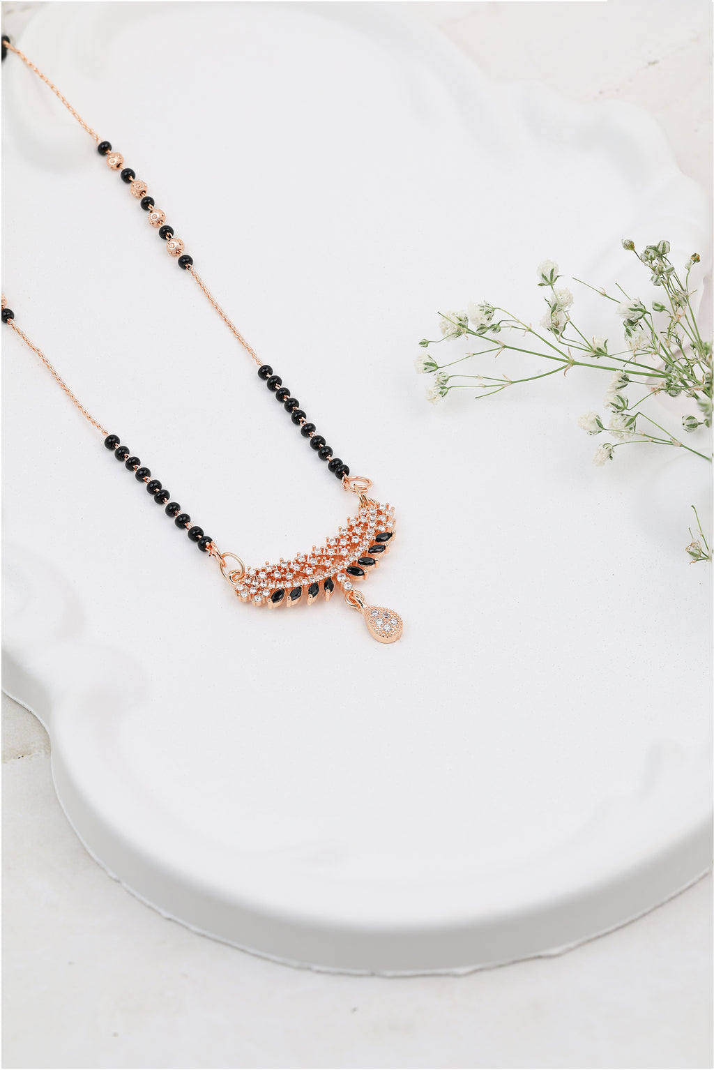 Rose-Toned Floral Crown Mangalsutra - detail view