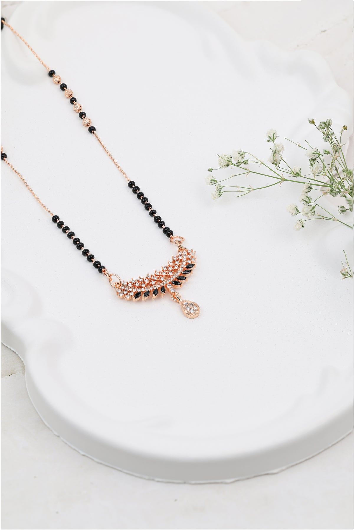 Rose-Toned Floral Crown Mangalsutra - detail view