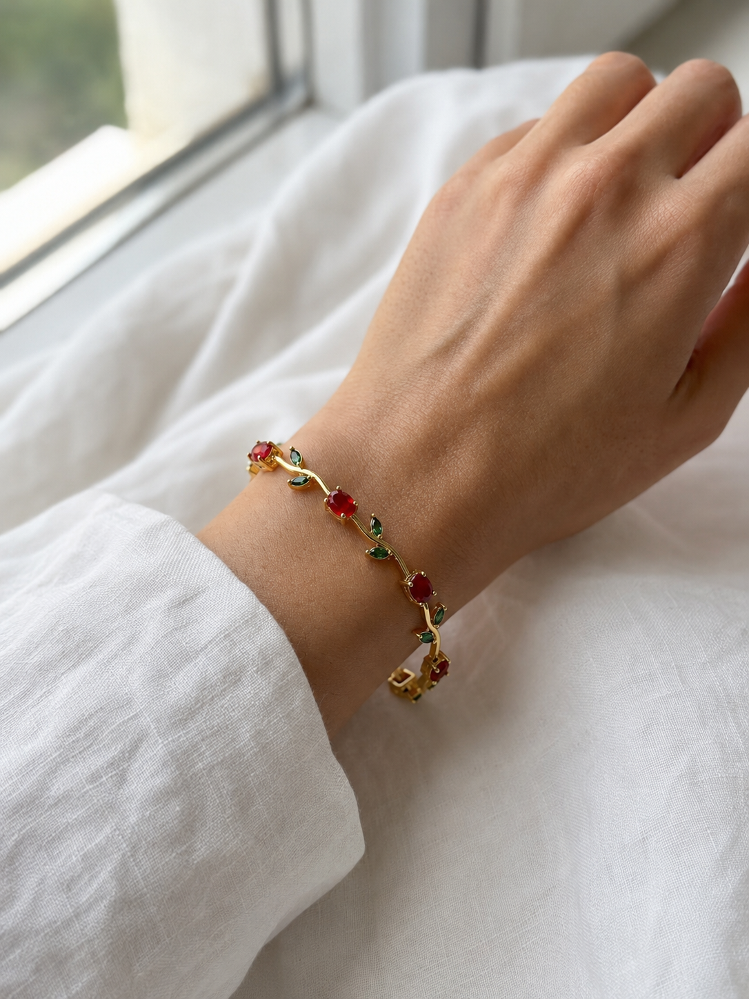 Multicolor Tulip Bracelet - Gold Plated Vine Design  Multicolor Tulip Bracelet for Women | Gold Plated CZ