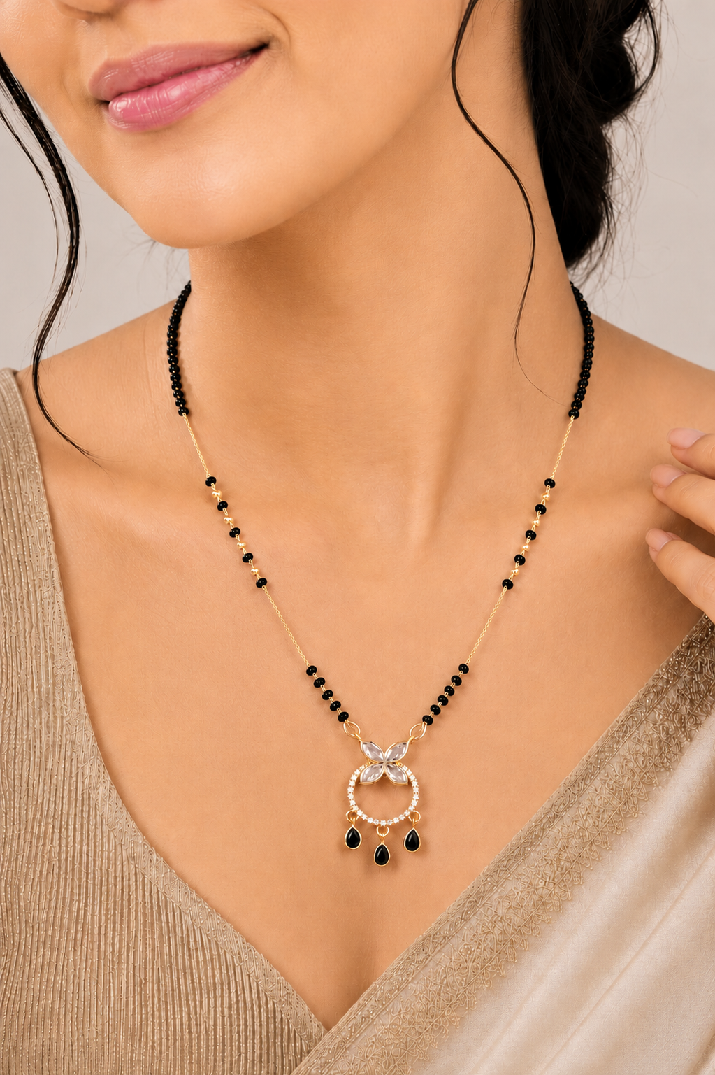 Classic Floral Ring Rose Gold AD Mangalsutra