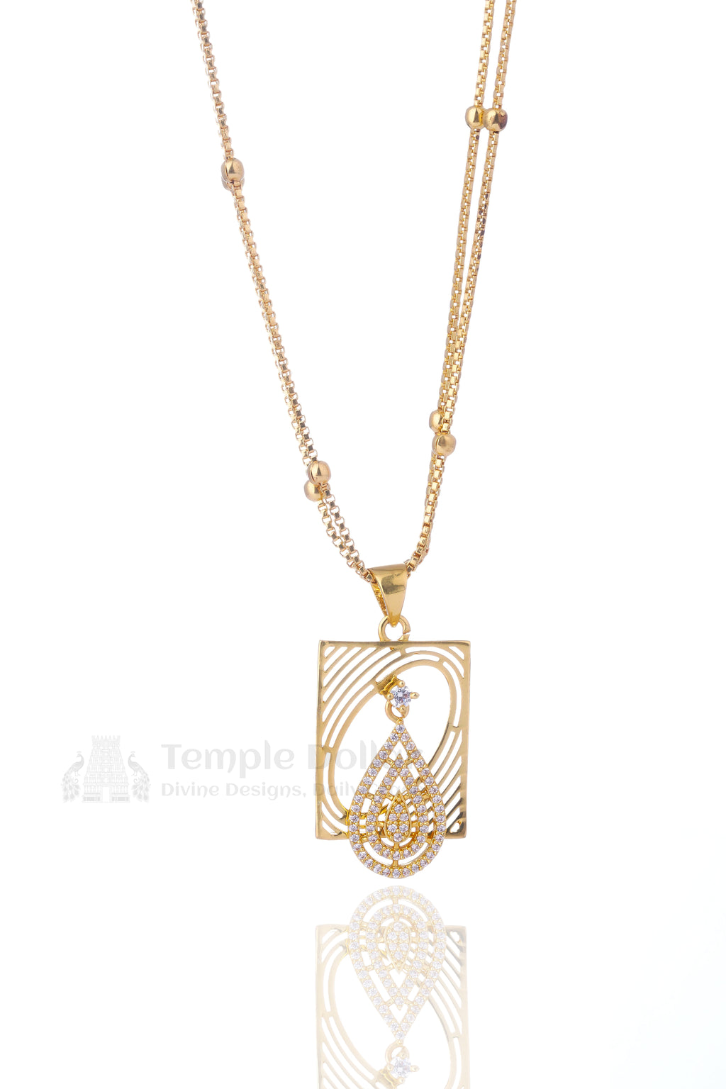 Pendant chain for women - paisley AD stone daily wear gold necklace with white diamonds by Temple Dollar