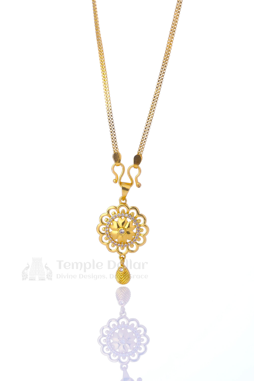 Pendant chain for women - round AD stone daily wear gold necklace with white diamonds by Temple Dollar