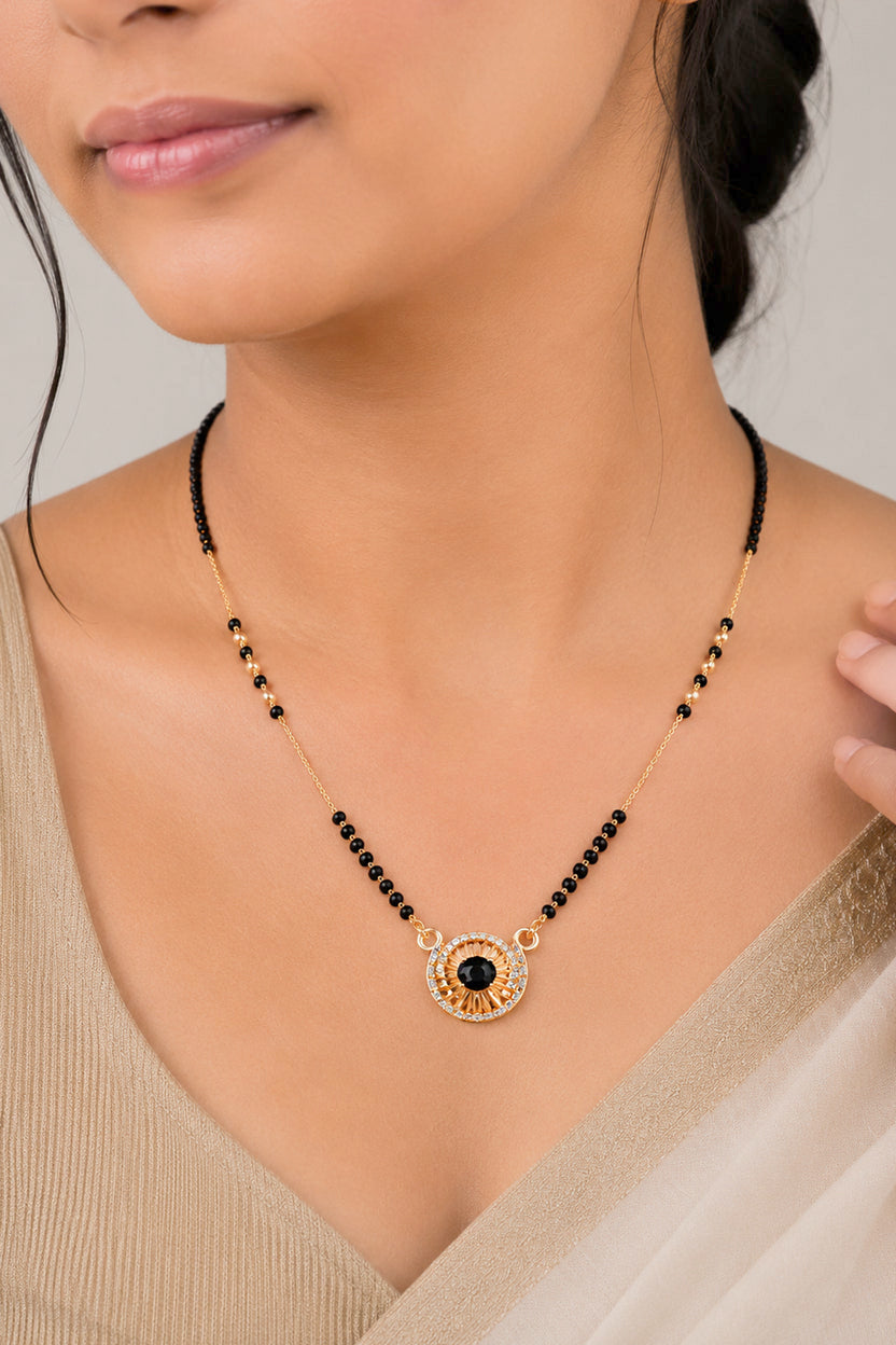 Sapphire Sunburst Pendant Rose Gold AD Mangalsutra