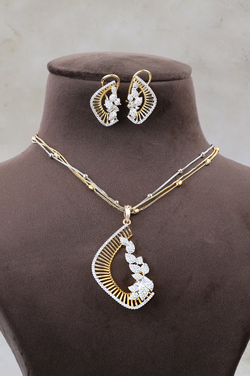 Luxury Crescent Cz Pendant Set for Women