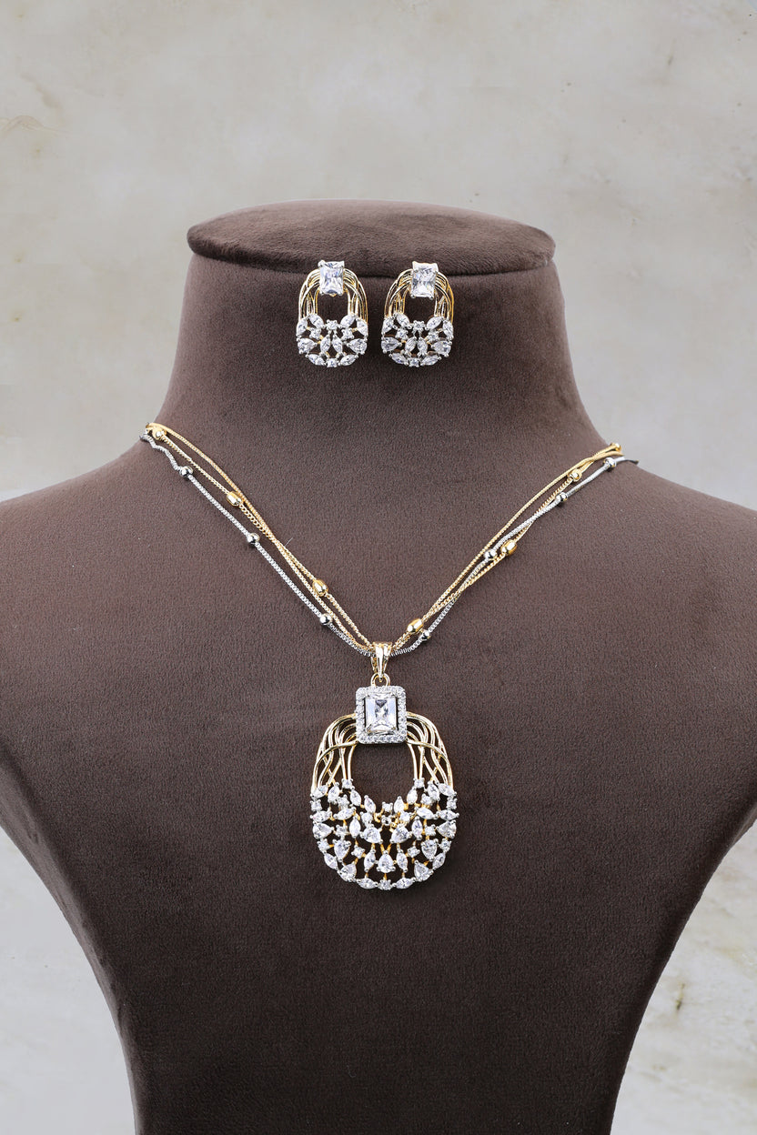 Elegant American Diamond Pendent Chain Necklace Set