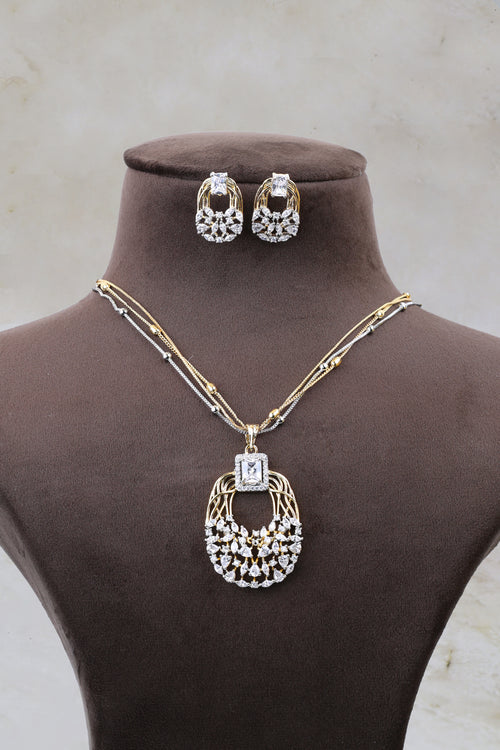Elegant American Diamond Pendent Chain Necklace Set