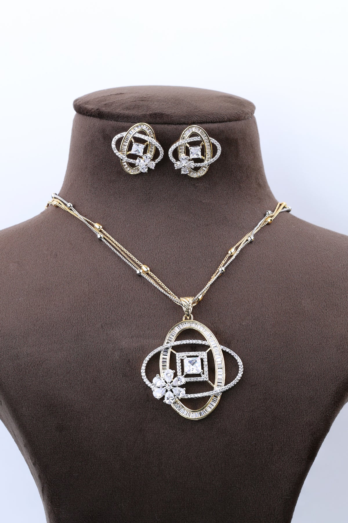 Elegant Orbit Cz Pendant Set for Women