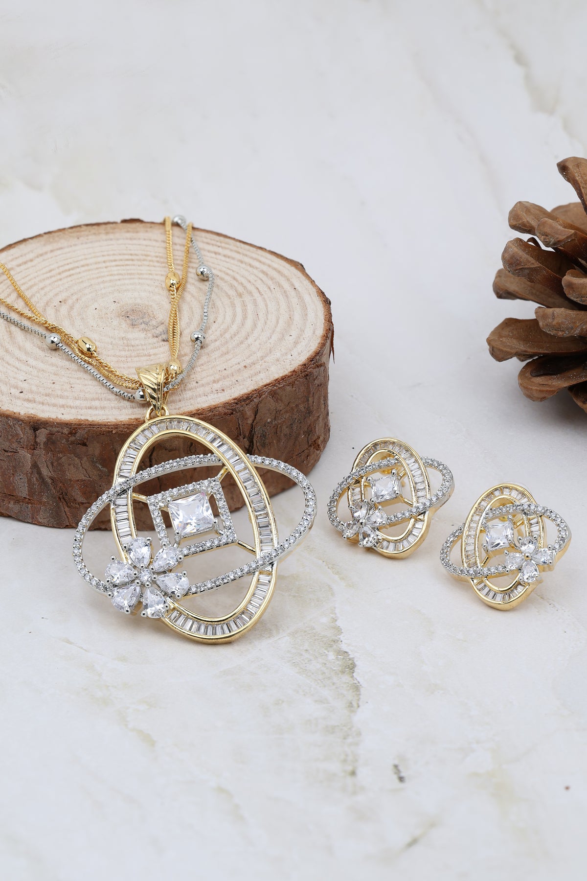 Elegant Orbit Cz Pendant Set for Women