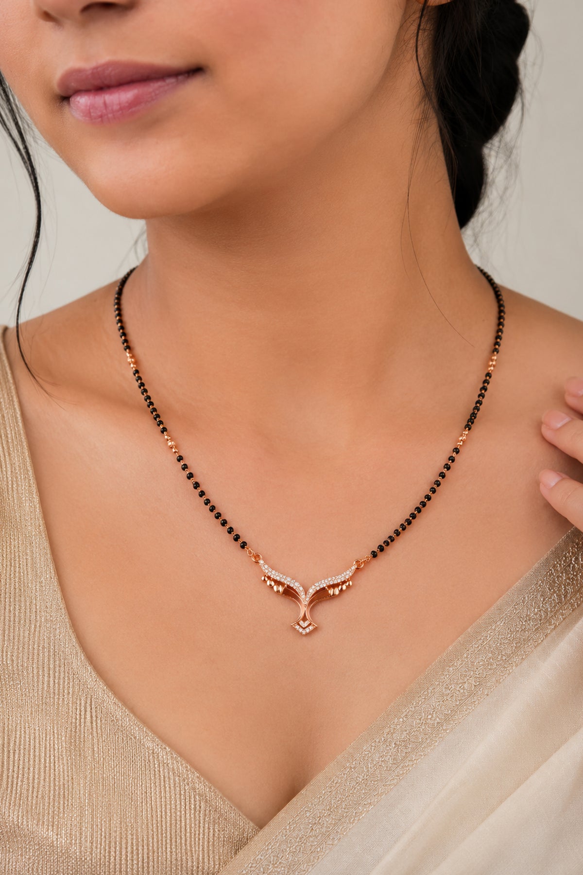 Royal V Maroon Sparkle Rose Gold AD Mangalsutra