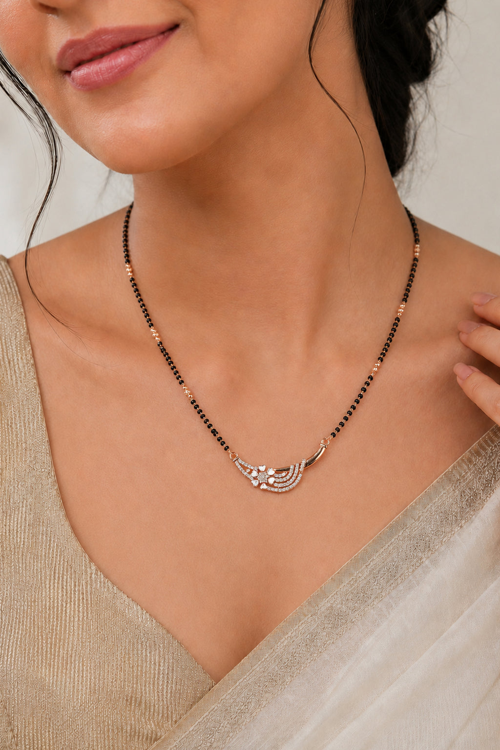 Rose Gold Blossom AD Mangalsutra Necklace For Women