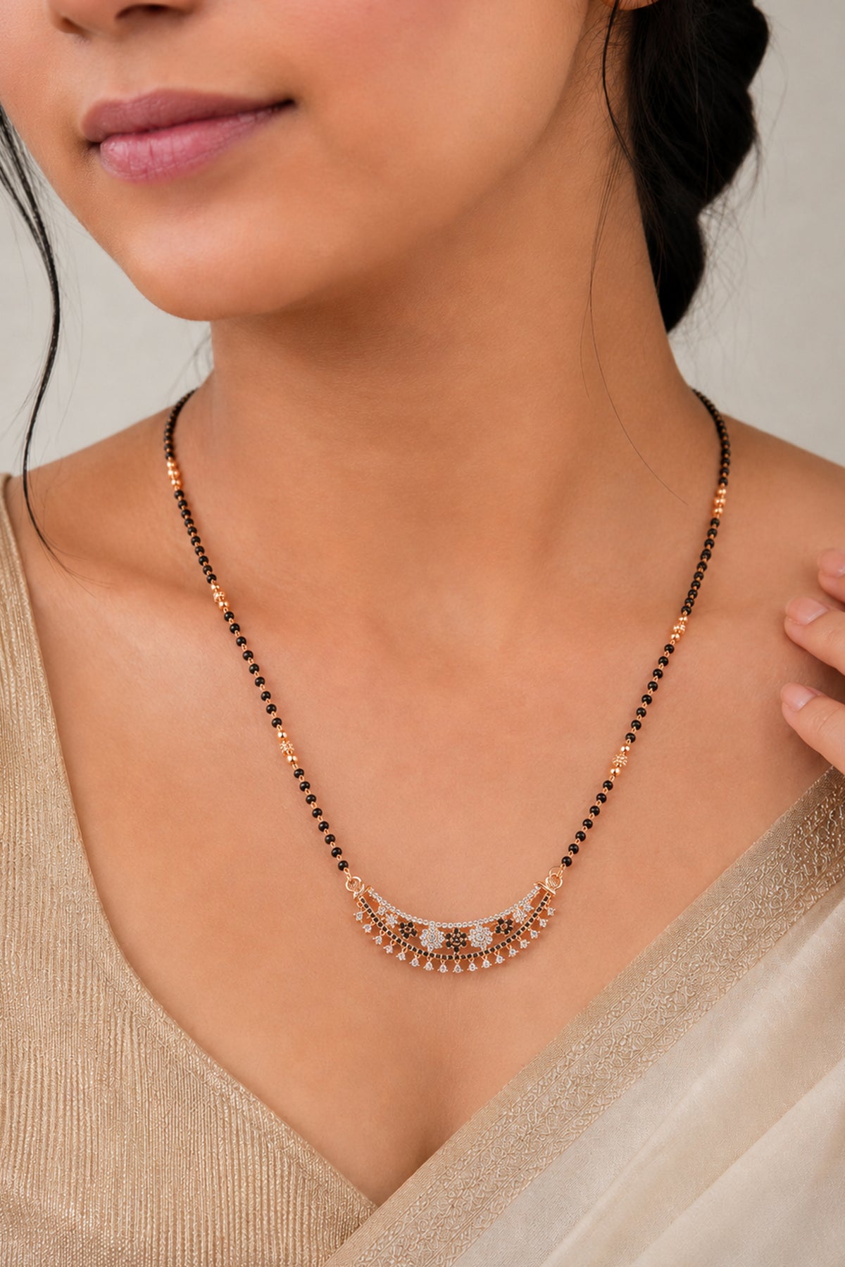 Midnight Bloom Designer Rose Gold AD Mangalsutra
