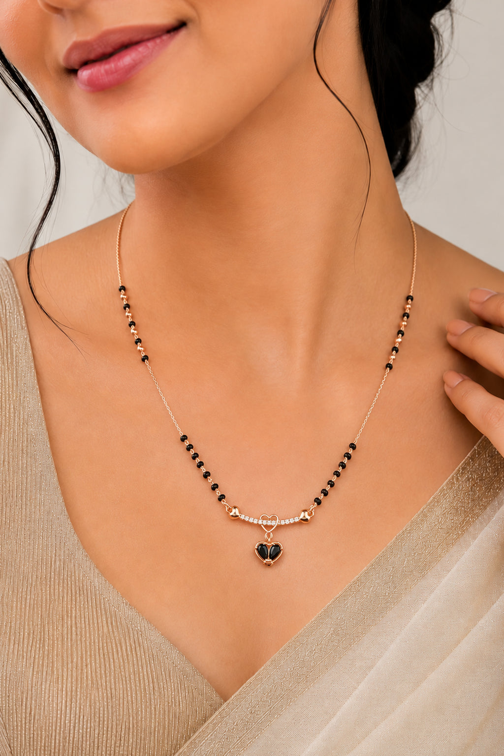 Rose Gold Heart AD Mangalsutra Necklace For Women