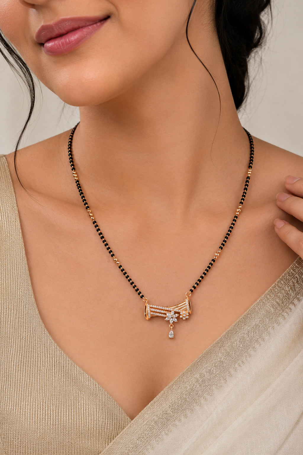 Rose Gold Sleek Diamond Mangalsutra Necklace For Women