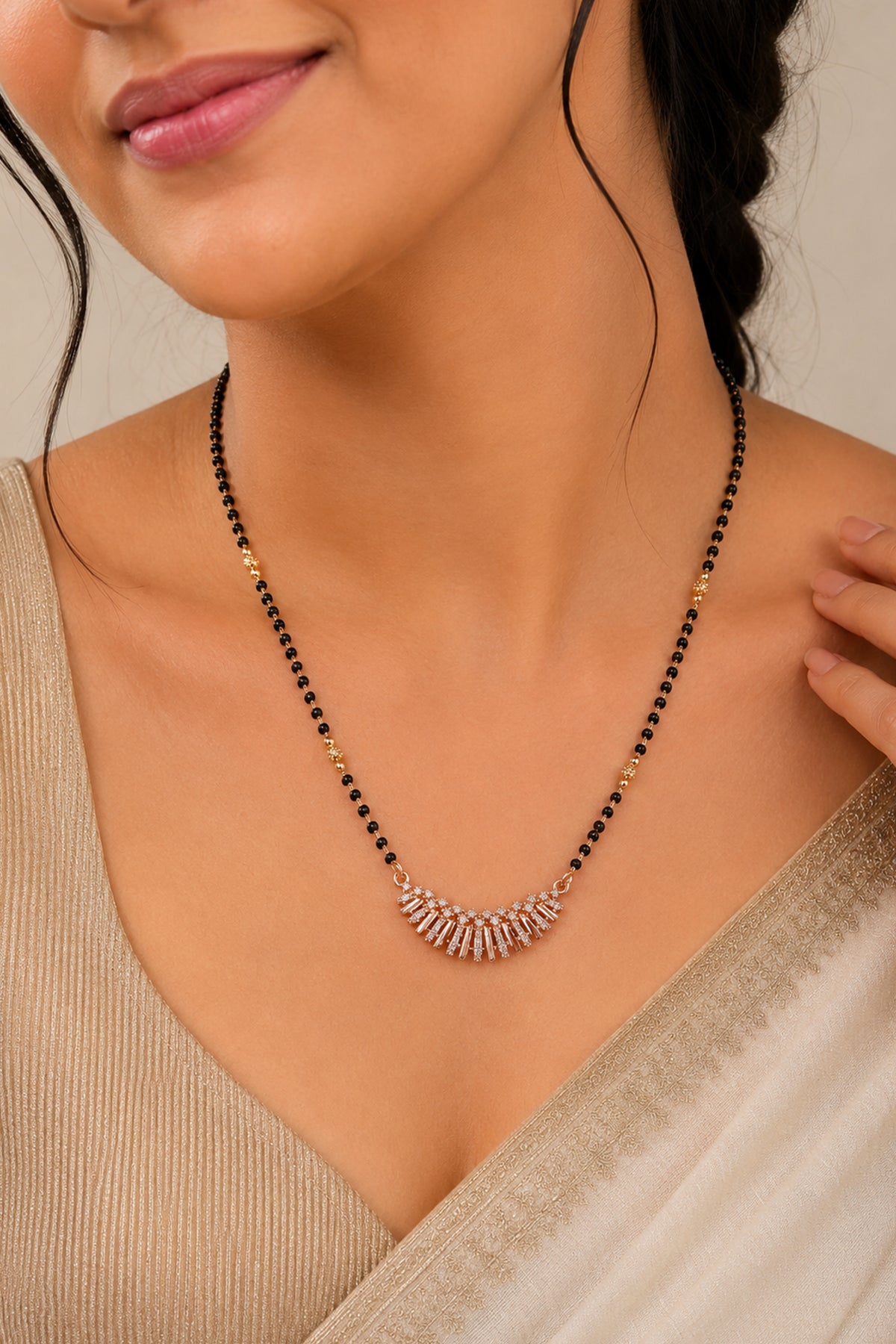 Radiant Sunburst Rose Gold AD Mangalsutra