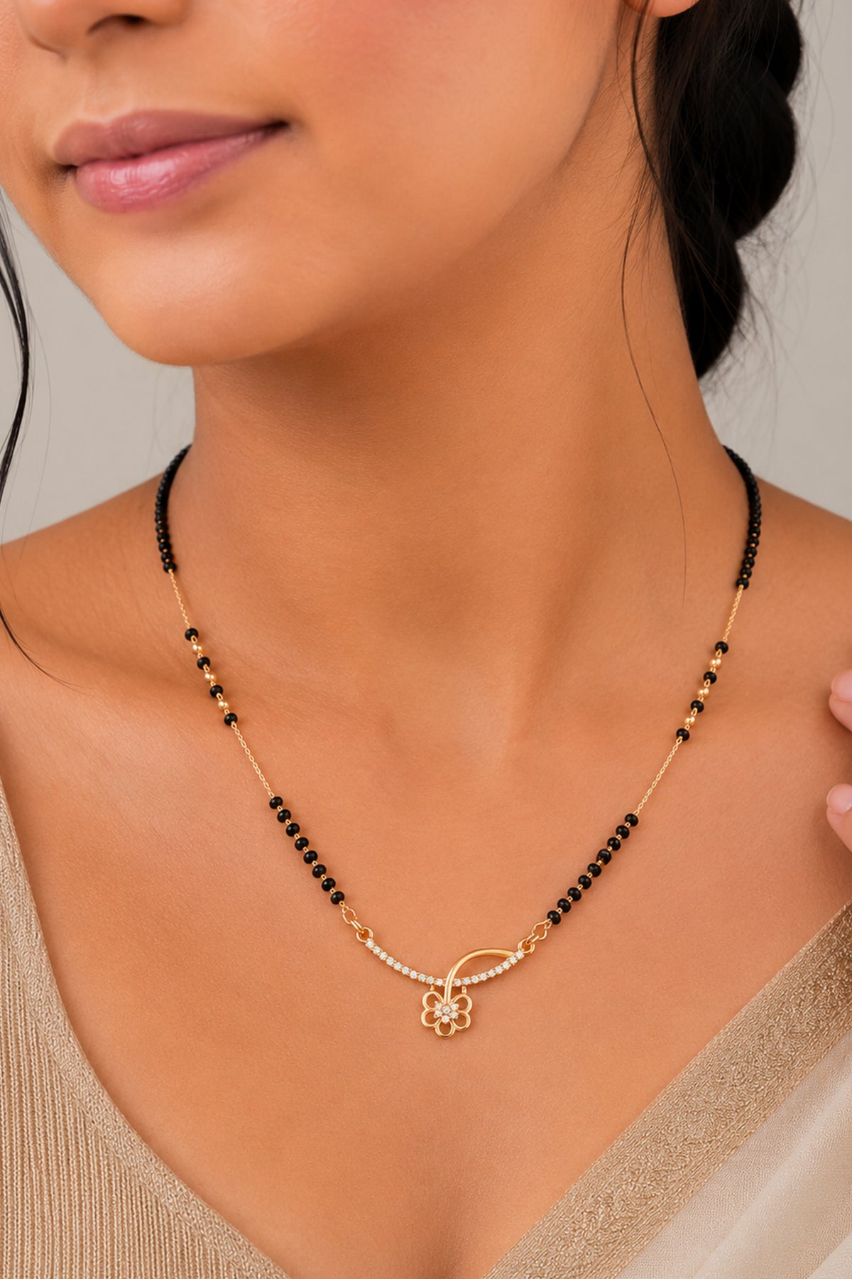 Delicate Floral Curve Rose Gold AD Mangalsutra