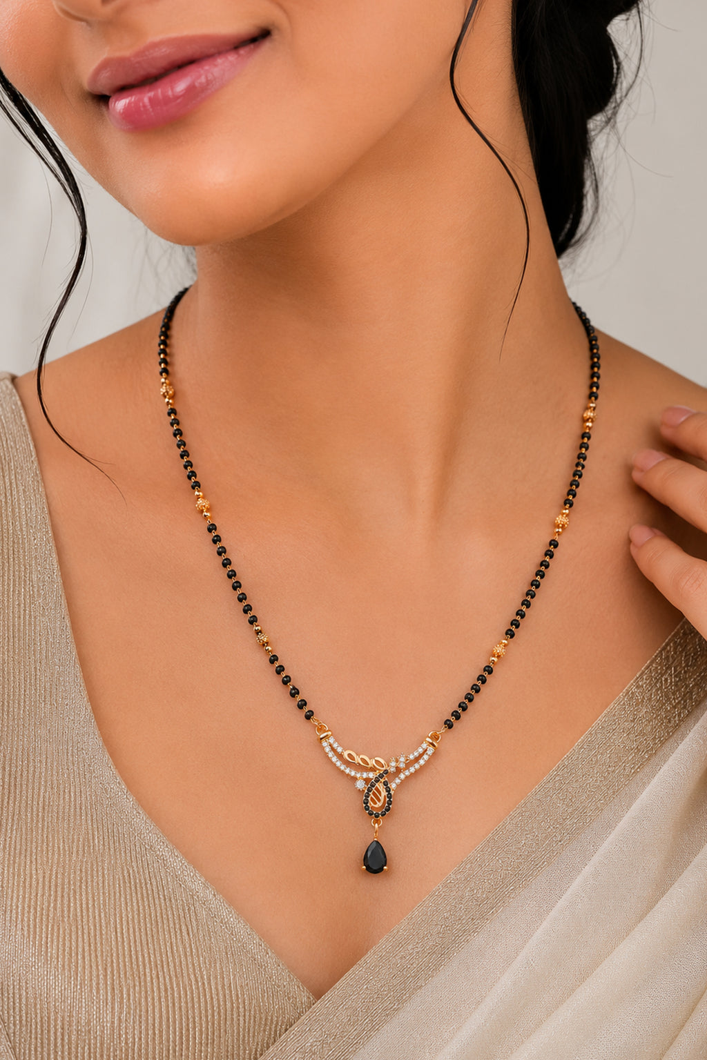Rose Gold Sapphire American Diamond Mangalsutra Necklace For Women