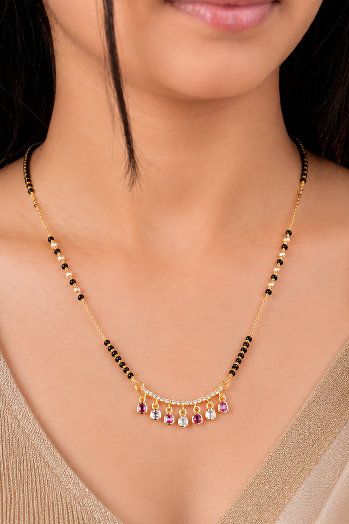 Ruby Charm Drop Rose Gold AD Mangalsutra