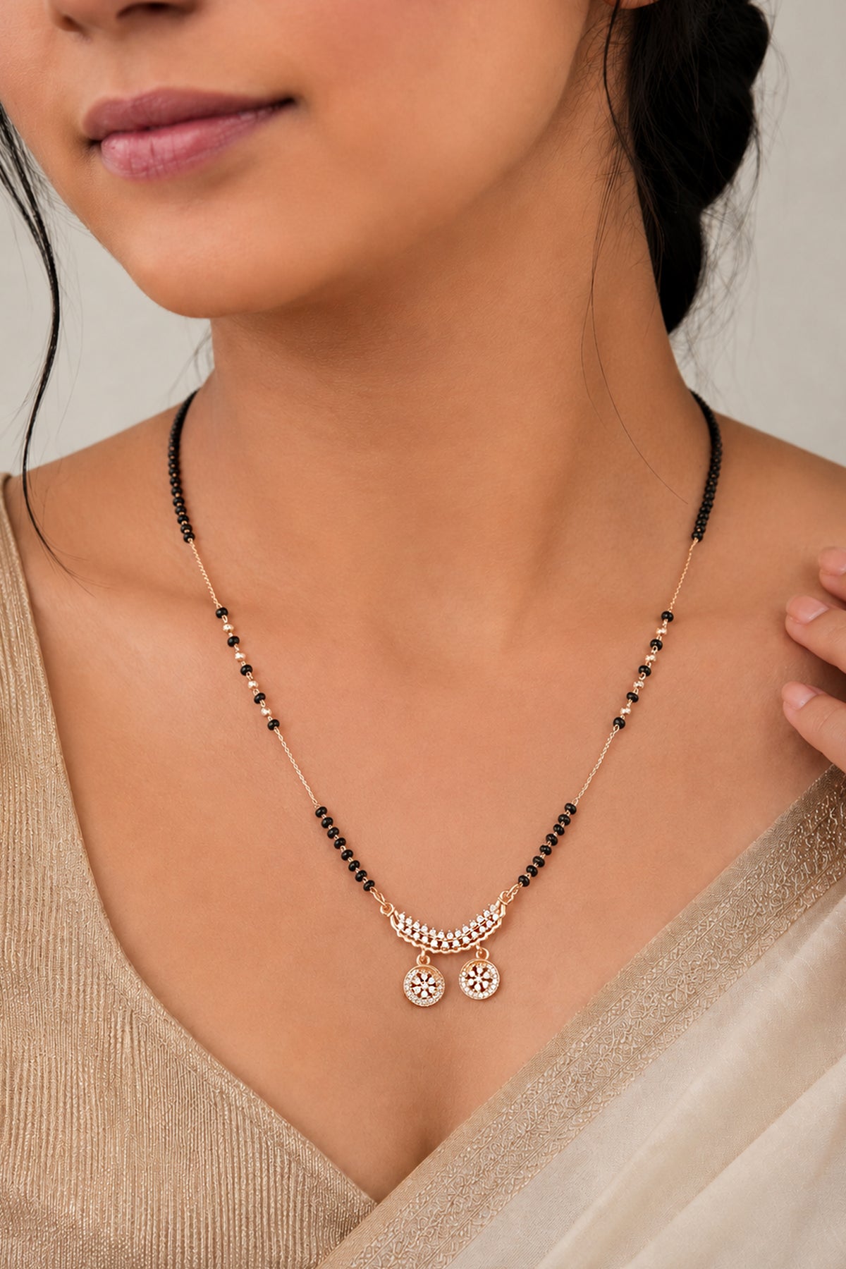 Double Disc Sparkle Rose Gold AD Mangalsutra