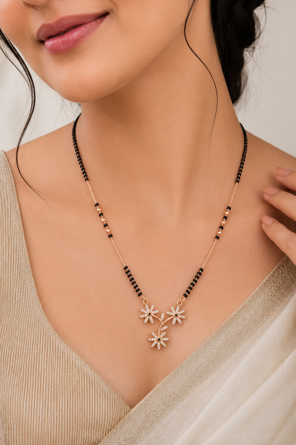 Rose Gold Trio Diamond Mangalsutra Necklace For Women