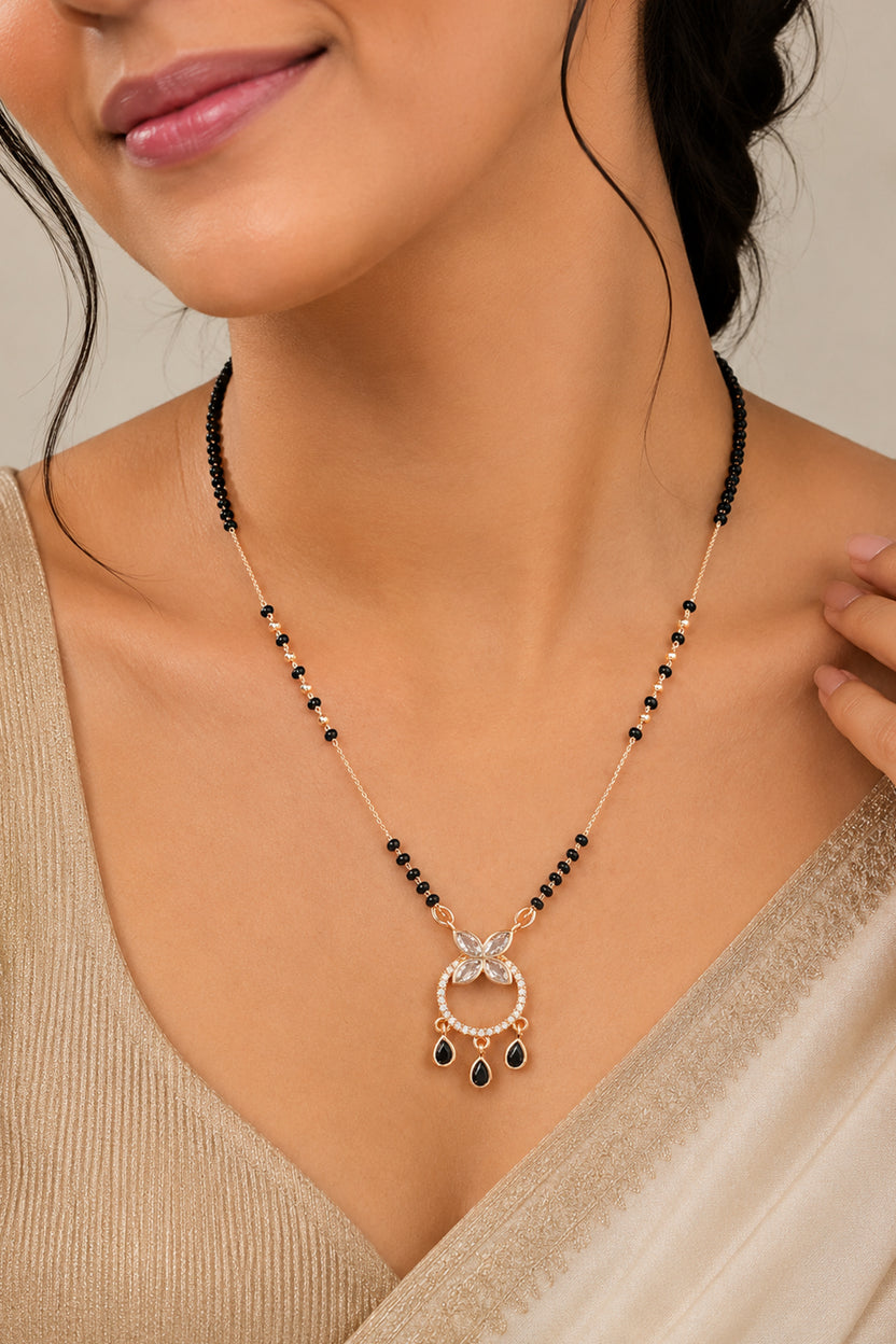 Rose Gold Bloom Diamond Mangalsutra Necklace For Women