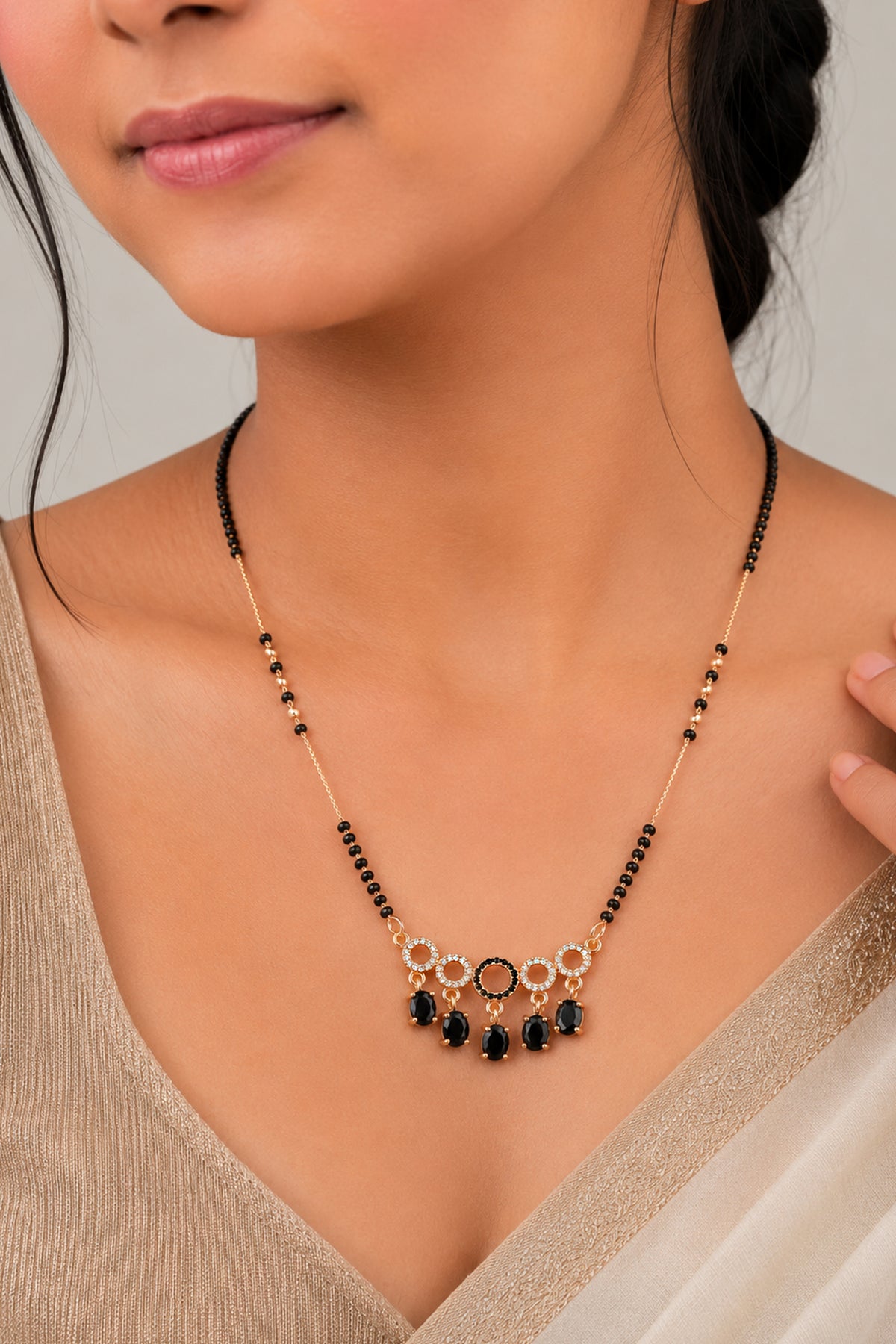 Royal Oval Drop Charm Rose Gold AD Mangalsutra