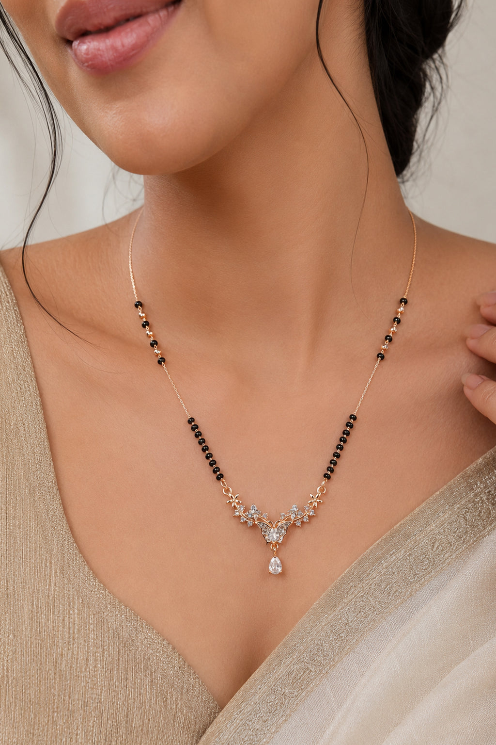 Rose Gold Aura AD Mangalsutra Necklace For Women