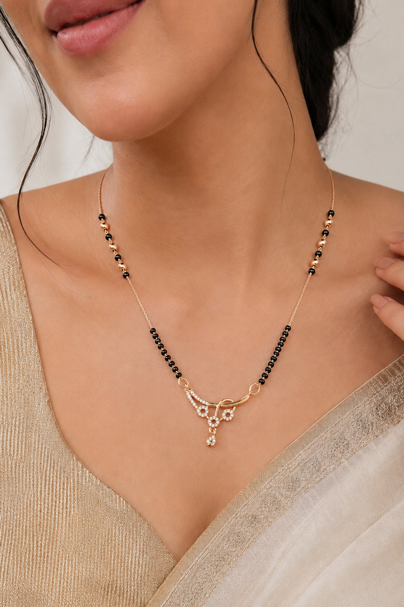 Rose Gold Charm Diamond Mangalsutra Necklace For Women