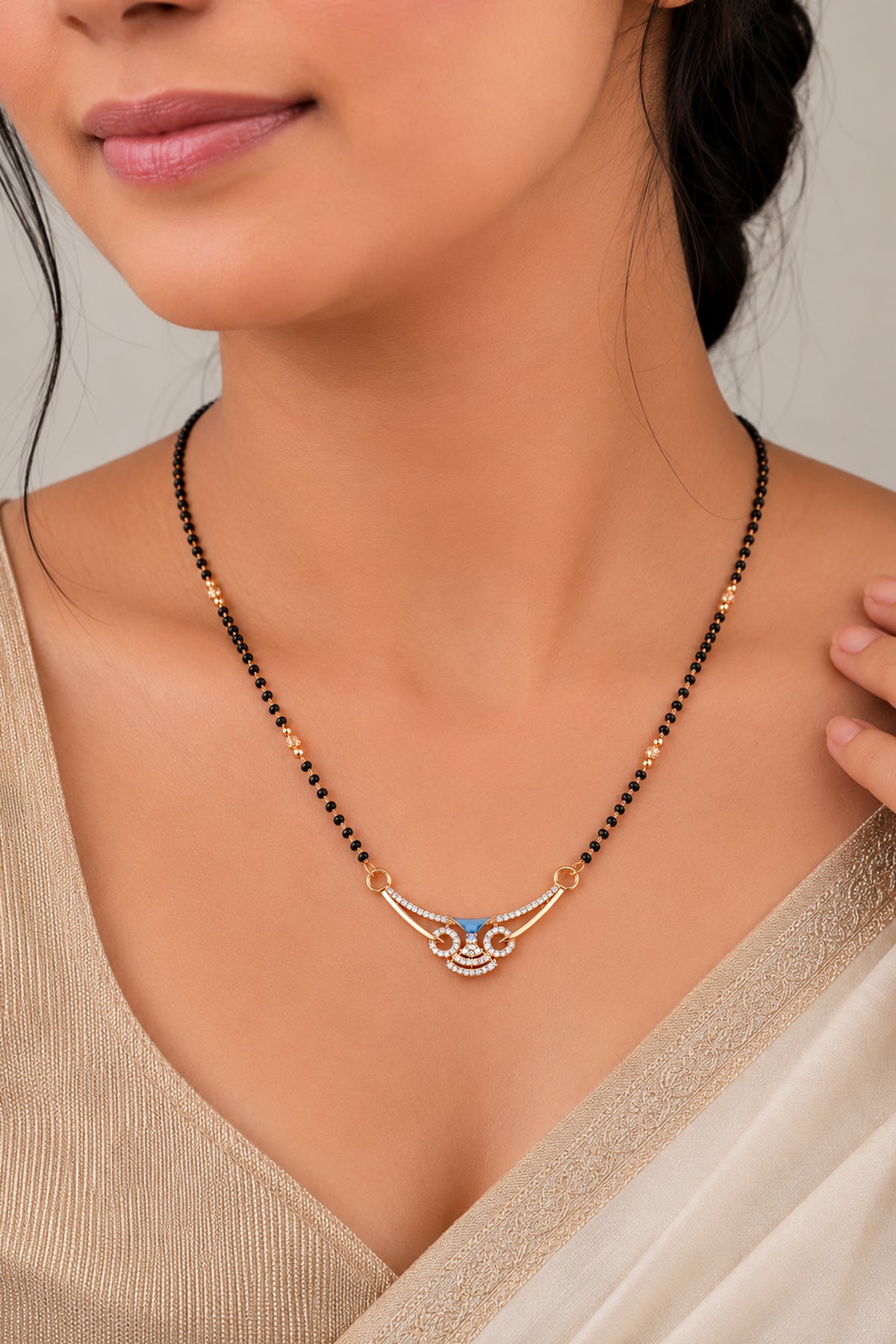 Elegant Blue Swirl Rose Gold AD Mangalsutra