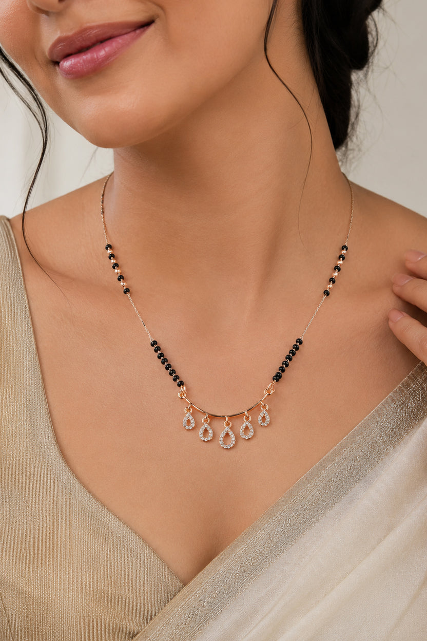 Rose Gold Dewdrop AD Mangalsutra Necklace For Women