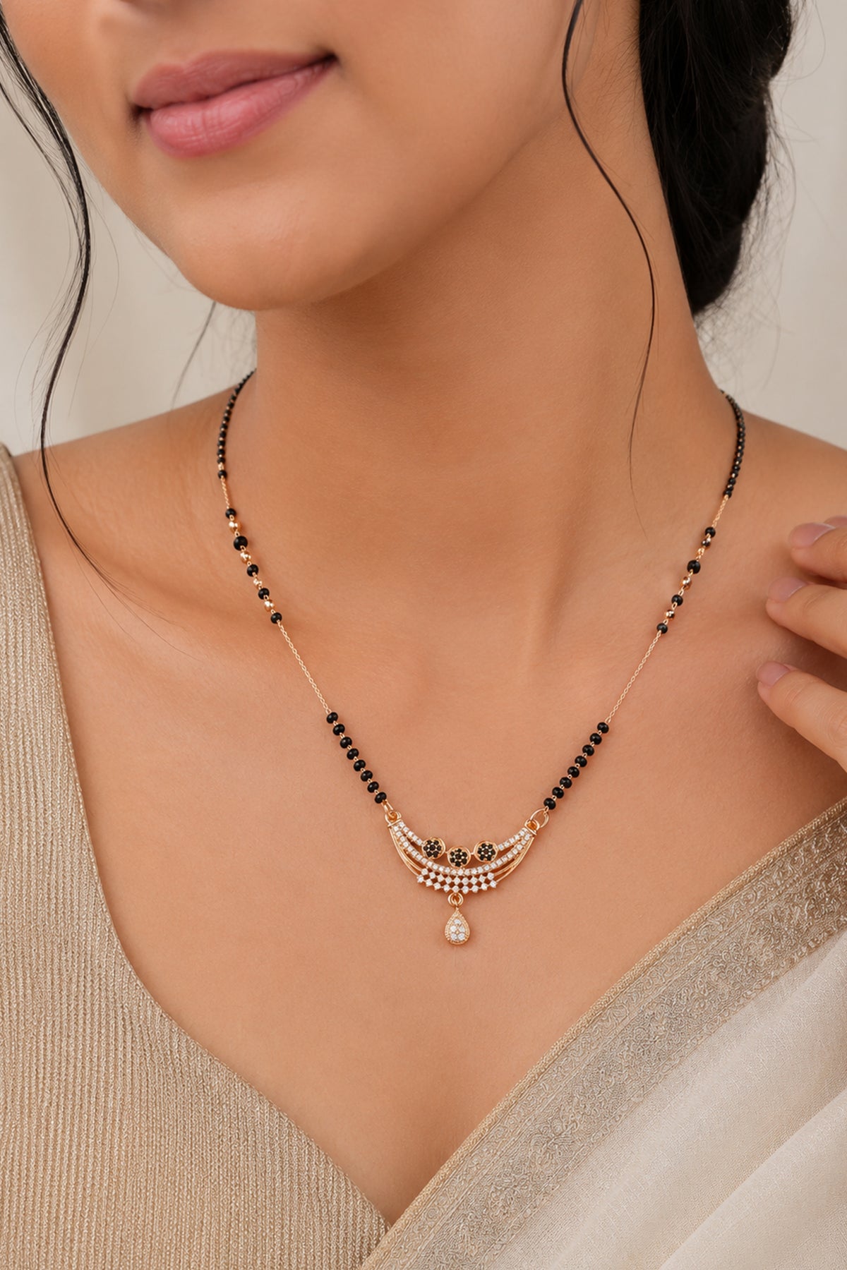 Royal Floral Arc Rose Gold AD Mangalsutra