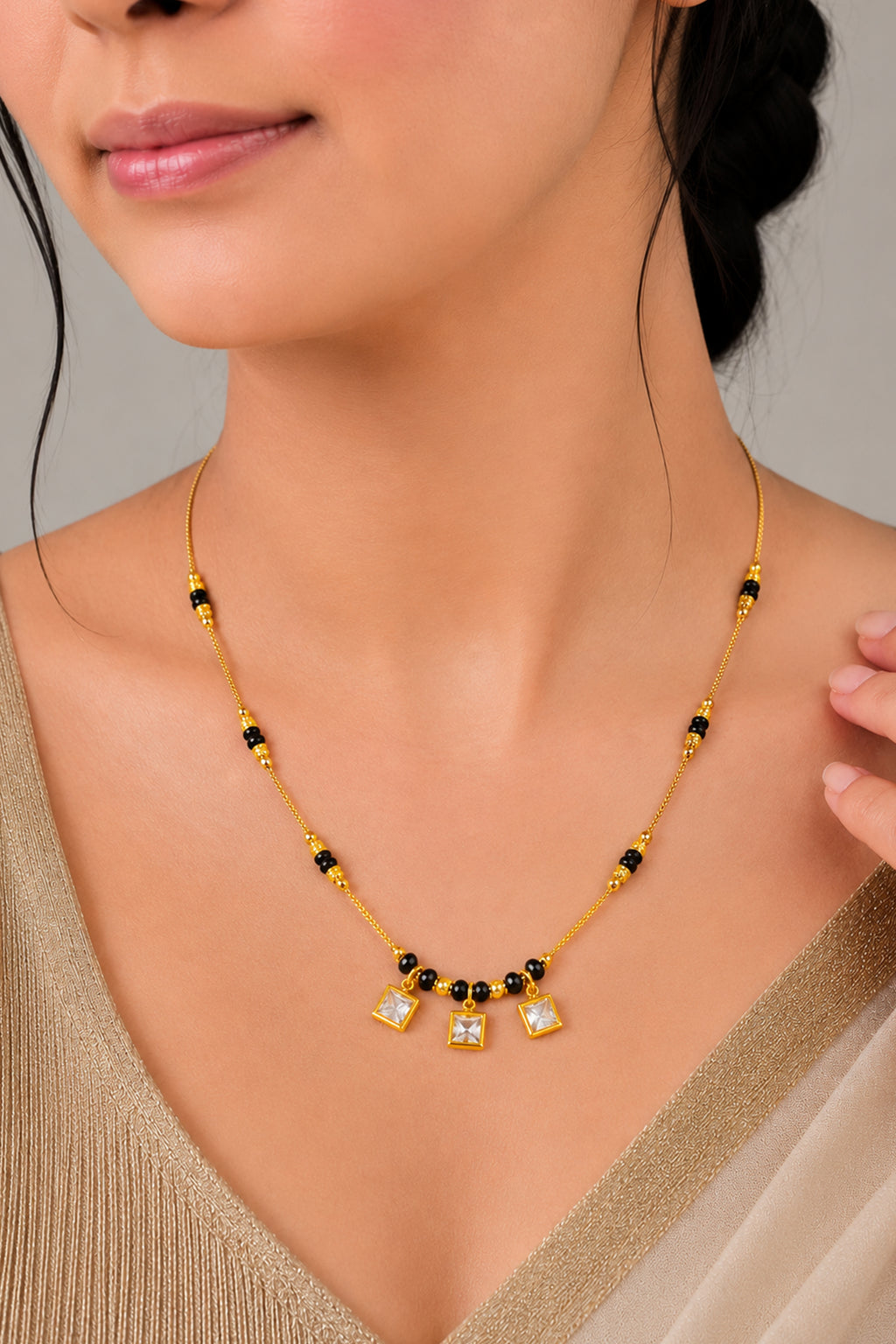 Gold Minimal AD Mangalsutra Necklace For Women