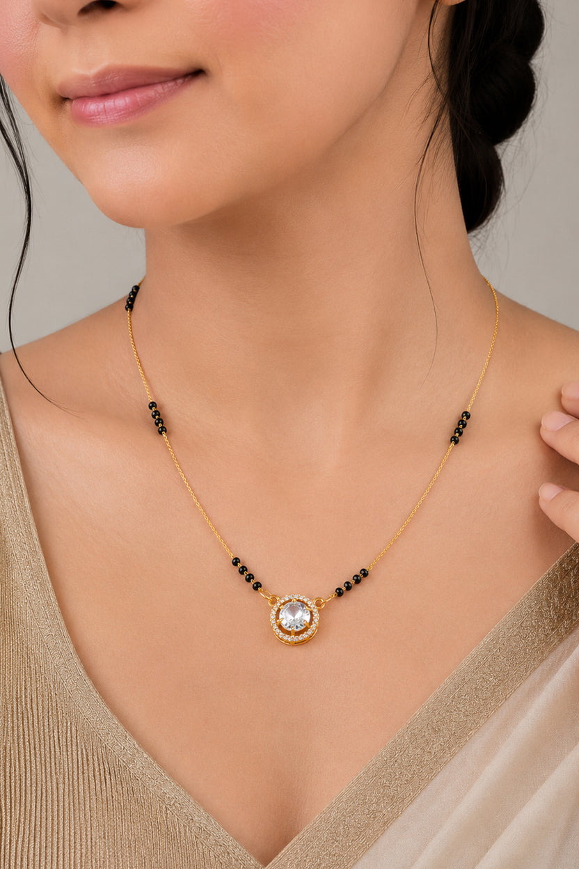 Rose Gold Halo AD Mangalsutra Necklace For Women