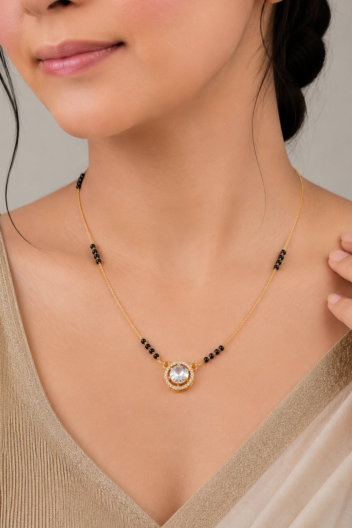 Halo Solitaire Rose Gold AD Mangalsutra