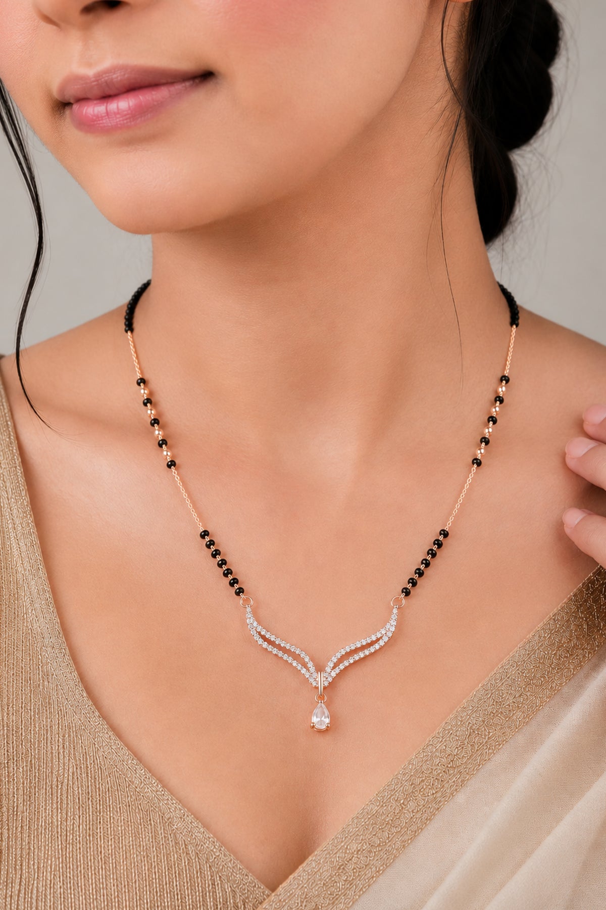 Ethereal Drop Rose Gold AD Mangalsutra