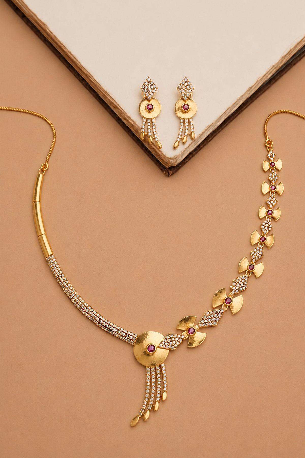 Traditional South Indian Jewelry Set with Ruby CZ Stones