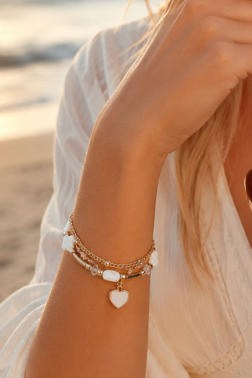 Clover Heart Charm Layered Bracelet