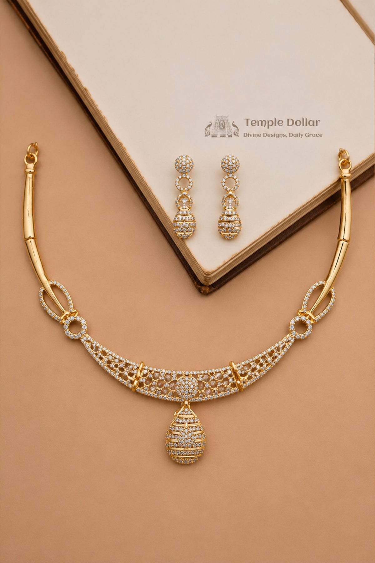Premium CZ Stone Choker Set – South Indian Bridal Jewelry