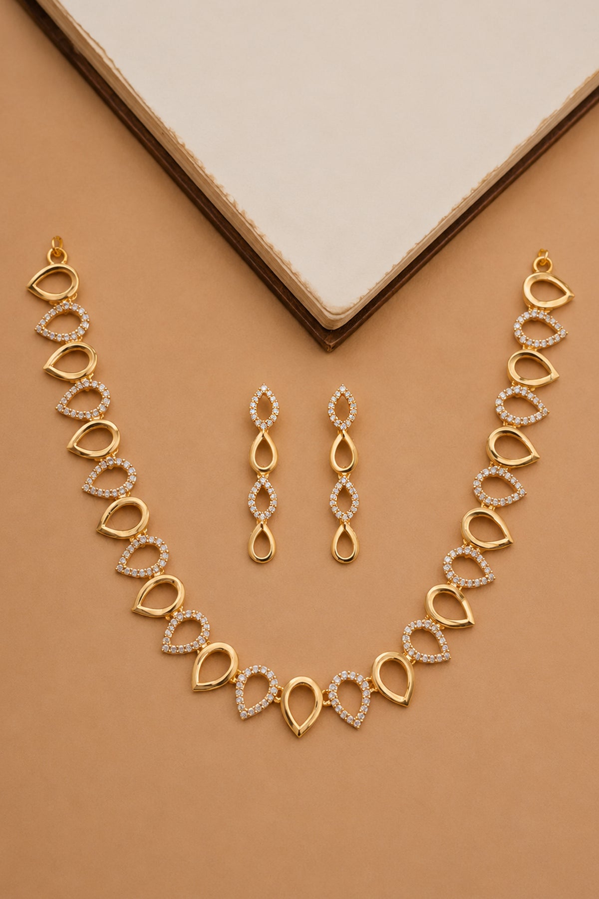 All-White CZ Stone Necklace & Long Drop Earrings Set