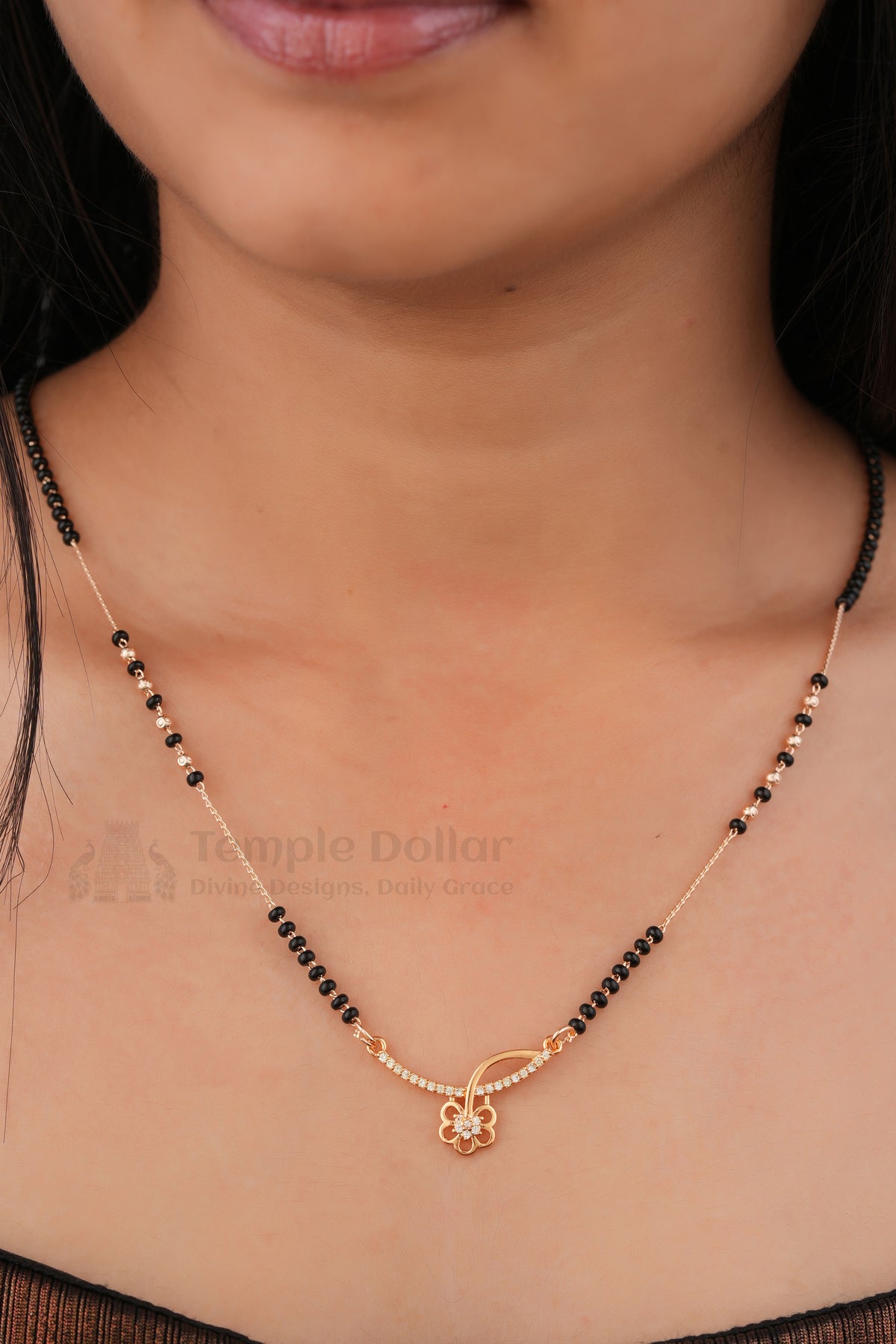 Delicate Floral Curve Mangalsutra by Temple Dollar - refined floral curved pendant