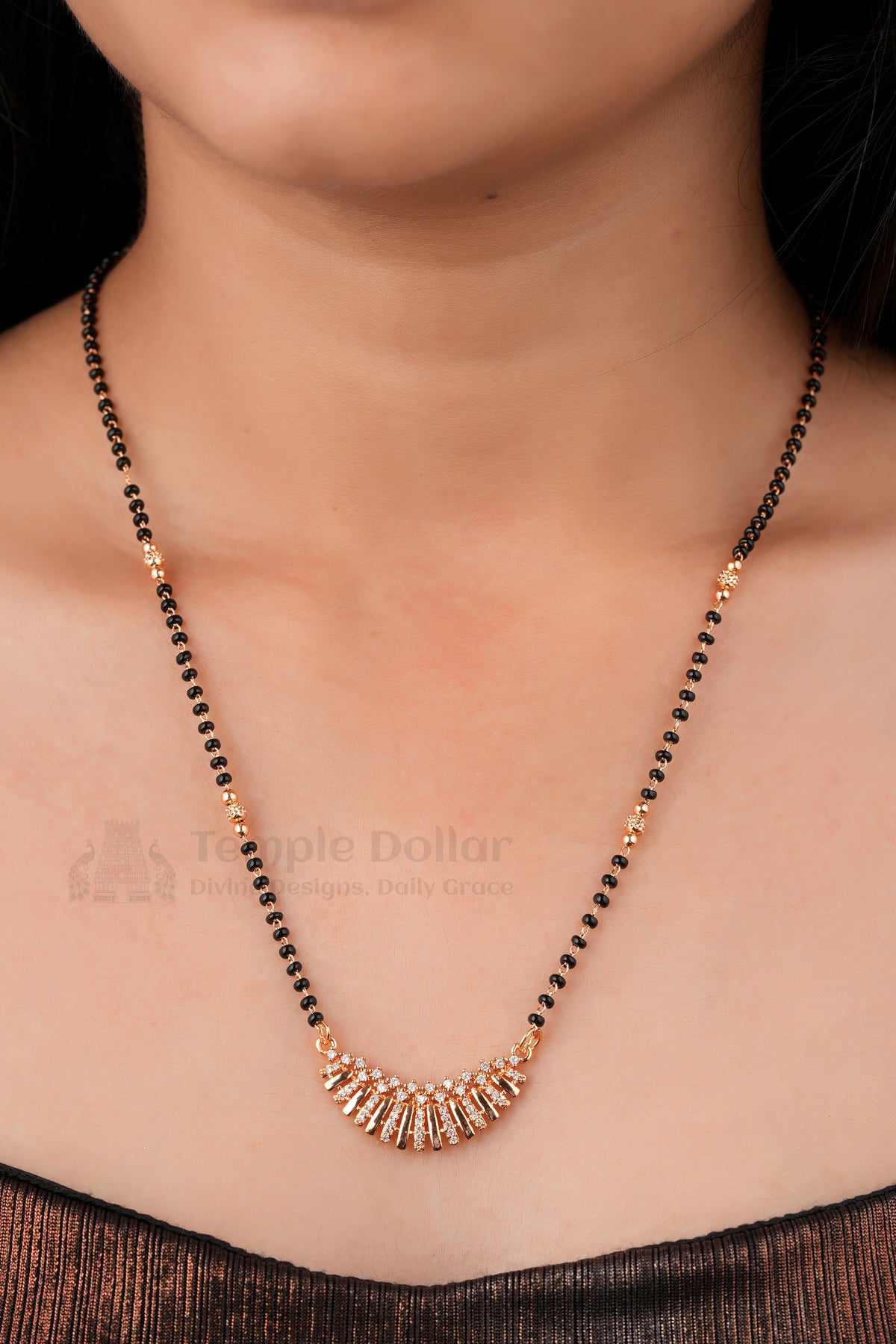 Radiant Sunburst Mangalsutra by Temple Dollar - shimmering rayed sunburst pendant