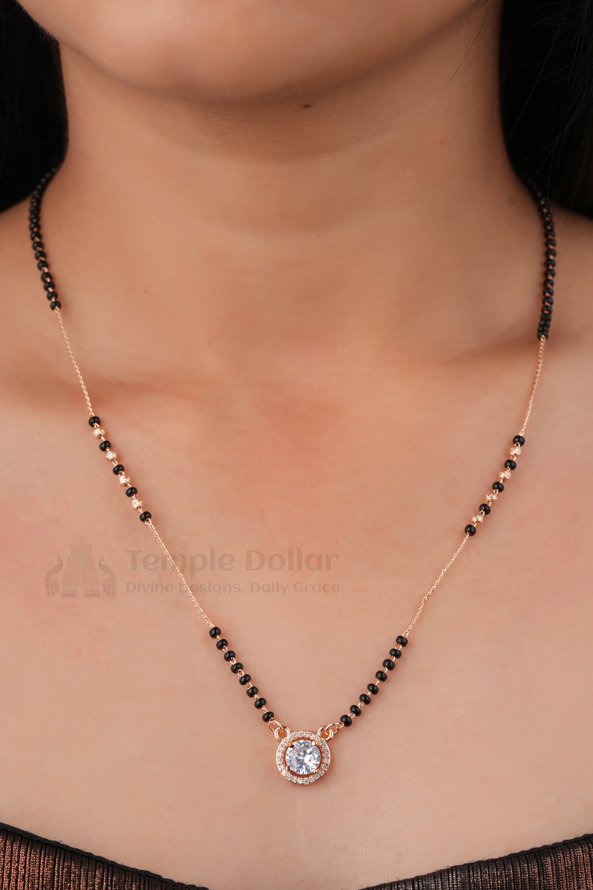 Classic Solitaire Round Mangalsutra by Temple Dollar - single CZ solitaire on a sleek chain