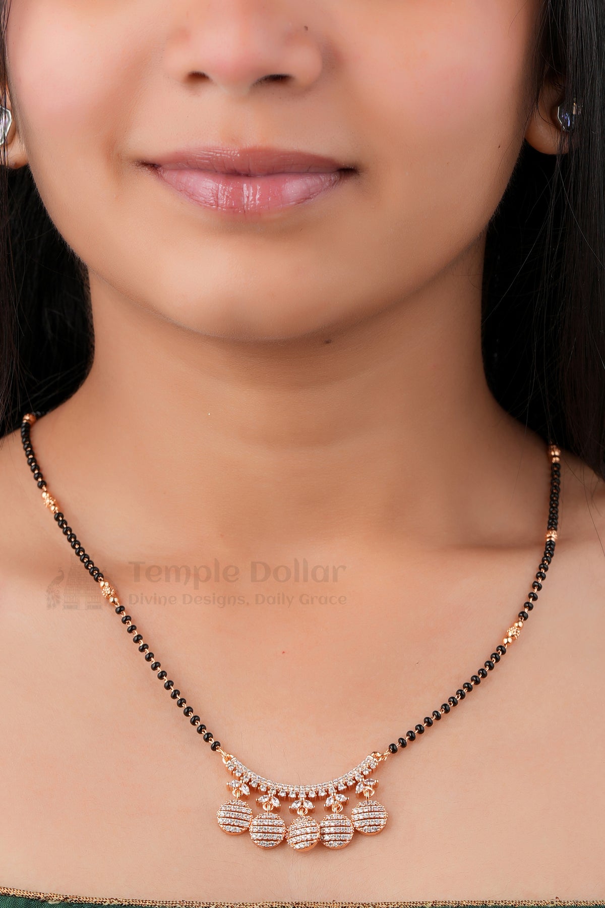 Royal Disc Charm Mangalsutra by Temple Dollar - curved design with five CZ disc charms