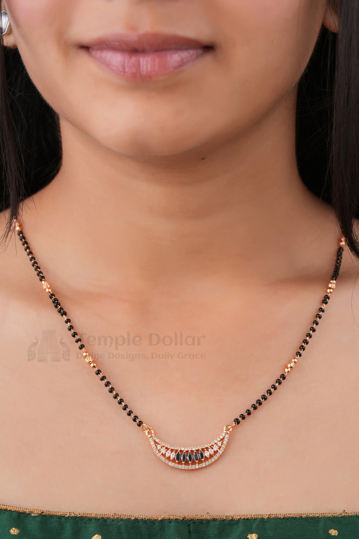 Royal Crescent Blue Mangalsutra by Temple Dollar - crescent arc with marquise blue stones